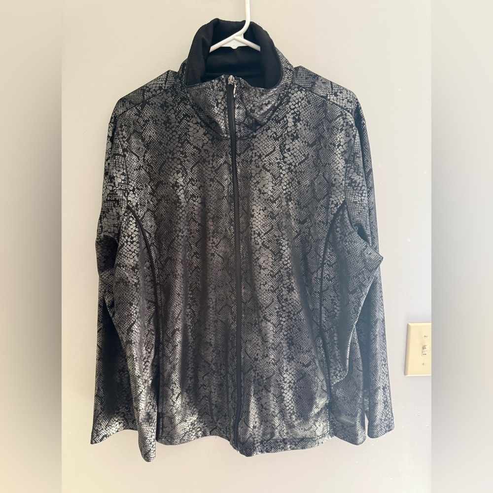 Activology Full Zip Mock Neck Lightweight Jacket Woman SZ 1X Snakeskin Metallic